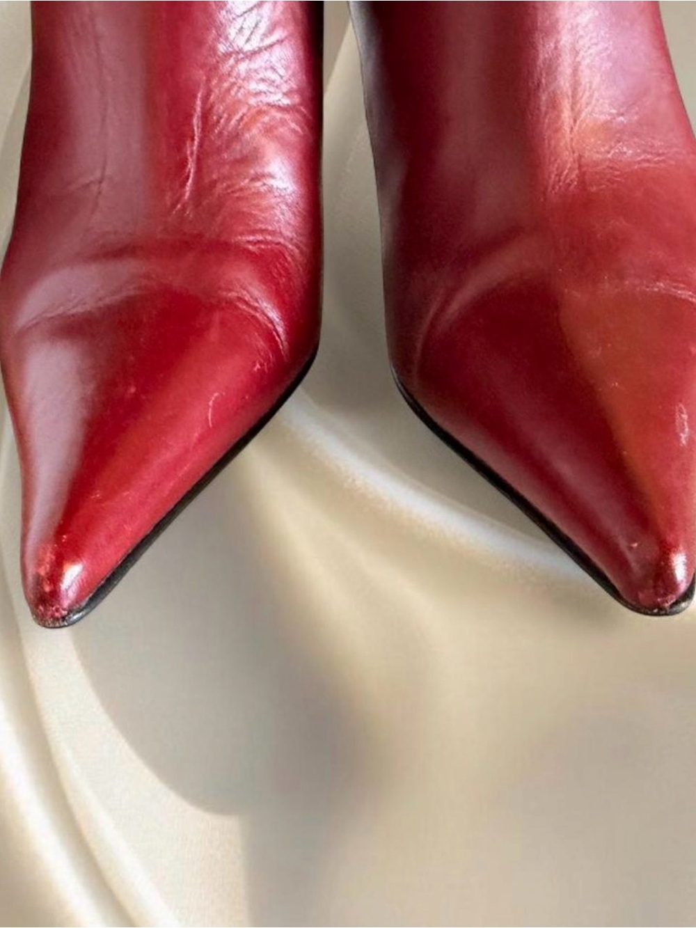 Red Leather Knee-High Stiletto Boots - Picture 2 of 5
